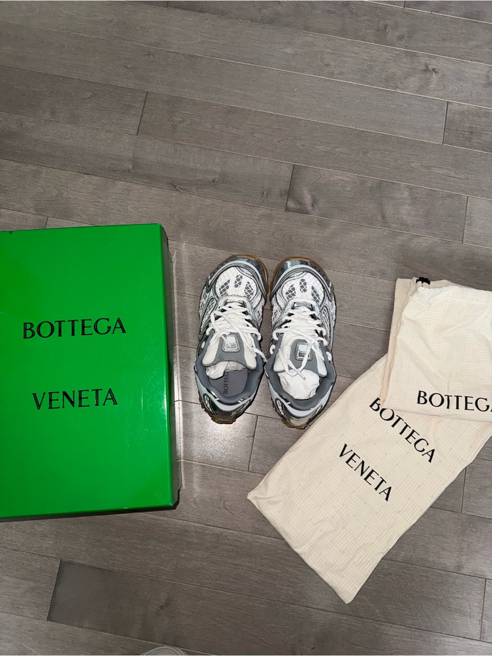 Bottega Veneta Orbit Sneakers Silver White Size 37 - Picture 2 of 7